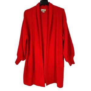 DIANE VON FURSTENBERG Vtg 80s Red BoucleKnit Long Cardigan Sweater Duster‎ Large